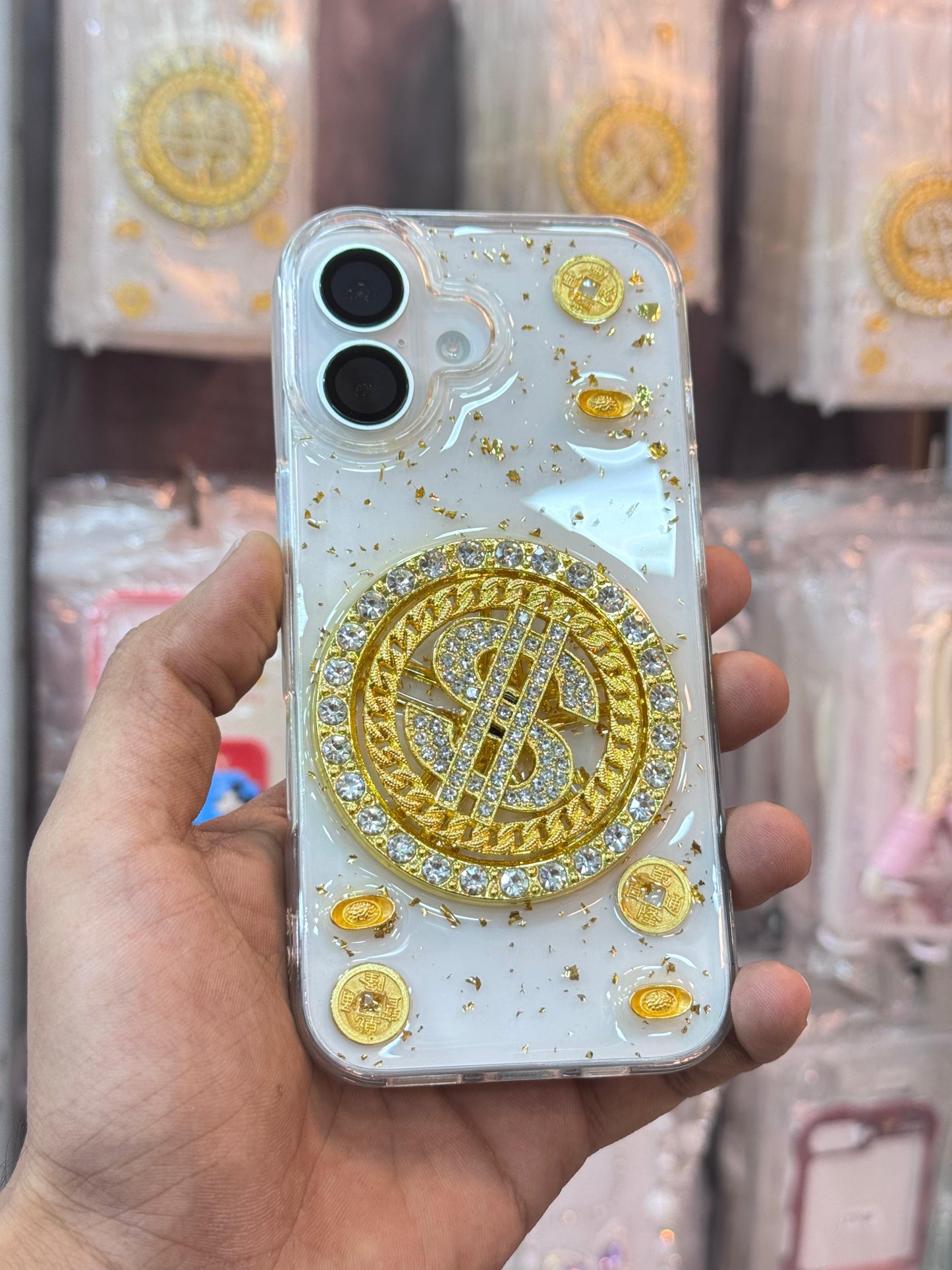 3D Diamond Dollar Turnplate Phone Case Luxury Designer