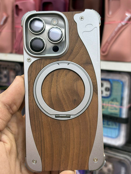 Premium Wooden Metal Hybrid Case for iPhone 16 Pro / Pro Max – MagSafe Compatible, Shockproof Protective Cover