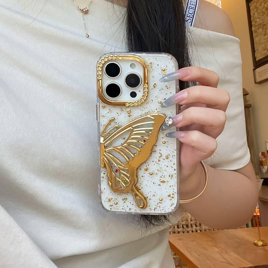 Luxury Butterfly Bling Case for iPhone 16 Pro / Pro Max – Diamond Sparkle, Gold & Silver 3D Design