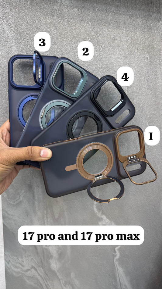 Premium Metal Stand MagSafe Case with Dual Rotating Kickstand & Metal Buttons for iPhone 17 Pro / Pro Max